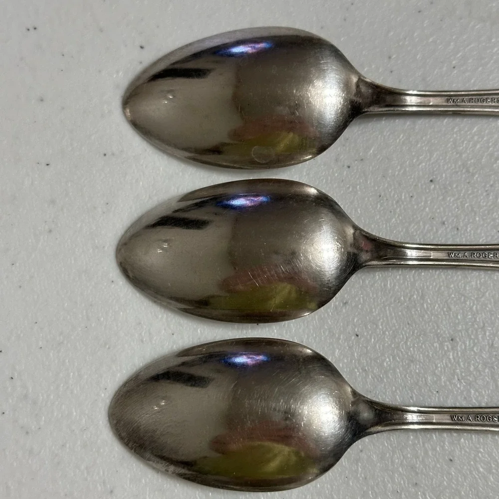 6 WM A Rogers A1 Mystic‎ Coronet Pattern Teaspoons Flatware Silverplate Vintage